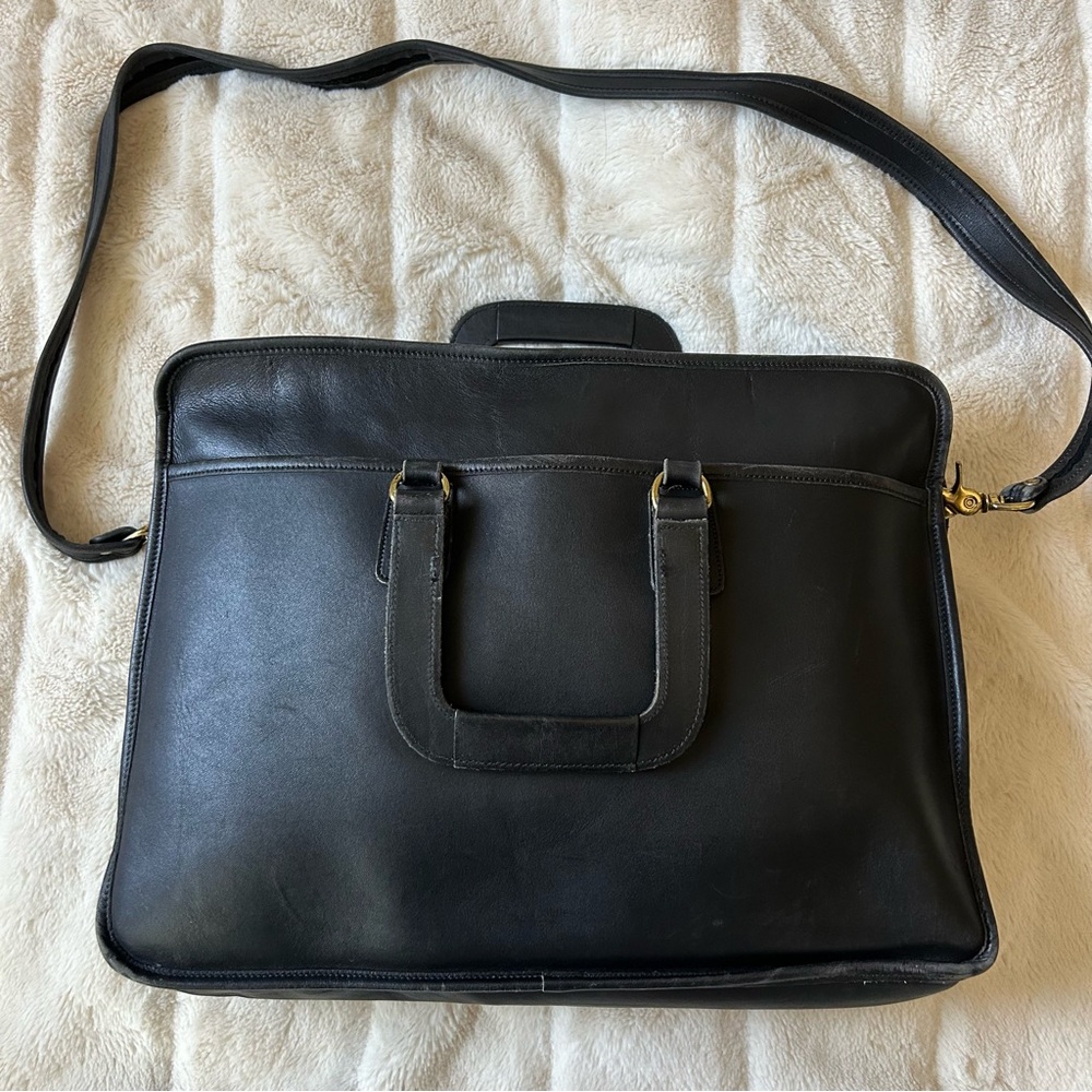 *Not Coach* Vintage Leather Brass Briefcase with Strap Black